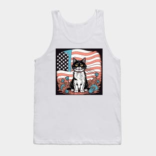 Claws of Liberty: Where Feline Independence Blossoms Tank Top